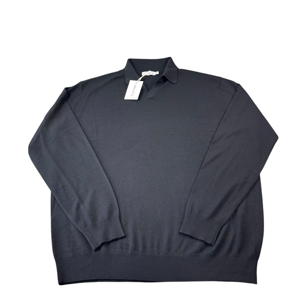 Collars & Co. Black Australian Merino Wool L/S Buttonless Jumper Polo XL NWT